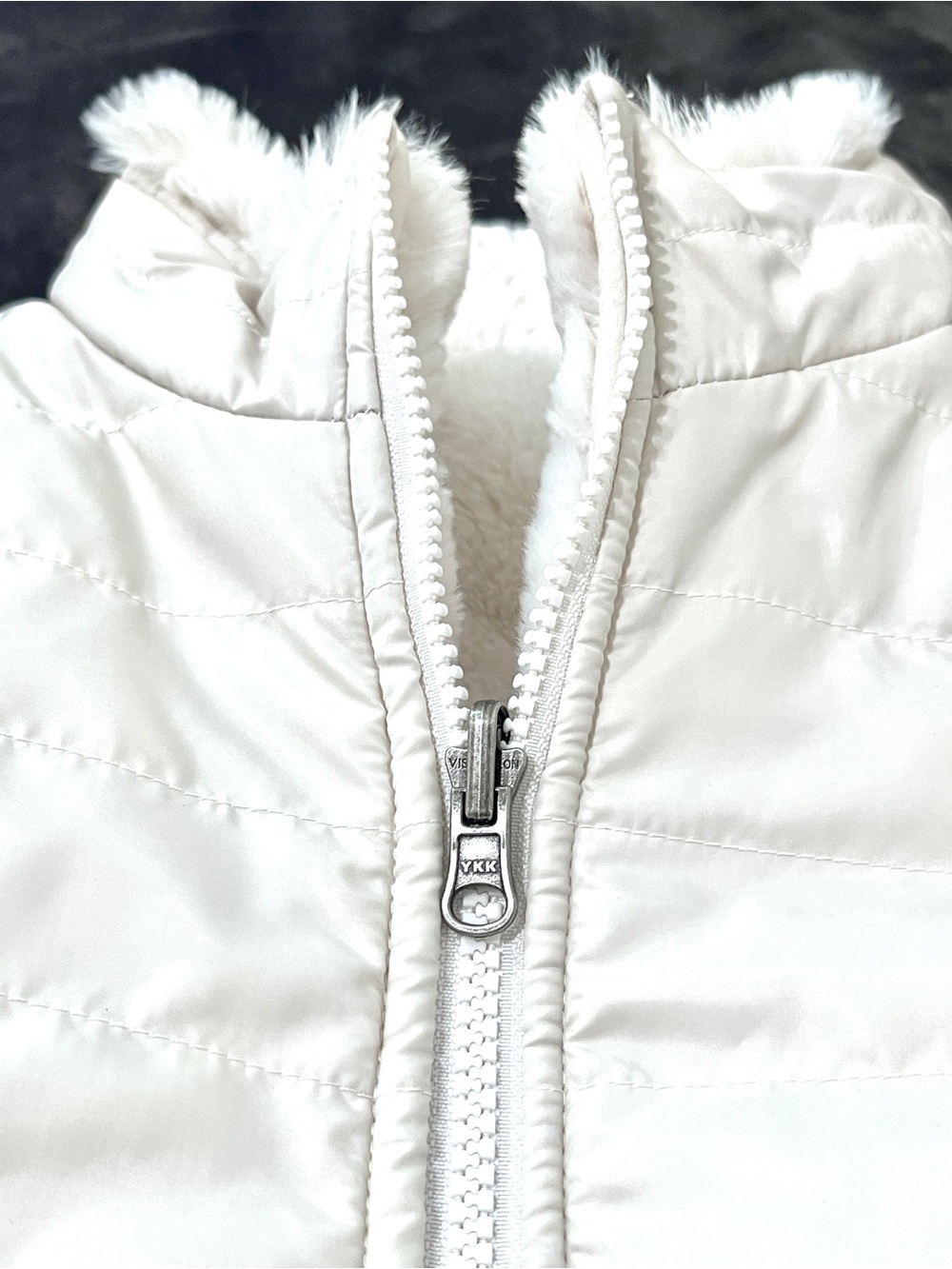 Nicole Miller Reversible Quilted Puffer & Faux Fur Vest Ivory White Size M - Picture 3 of 6